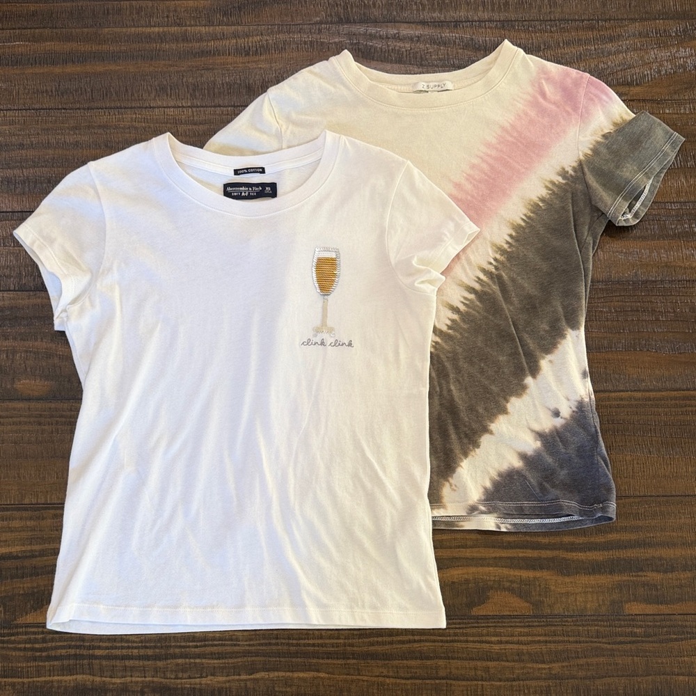 2 T-Shirts, Embroidered Champagne Glass and Tie-Dye